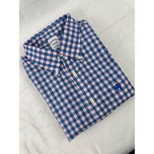 Brooks Brothers Button‎ Down Shirt Mens L Blue Pink Striped Casual Business
